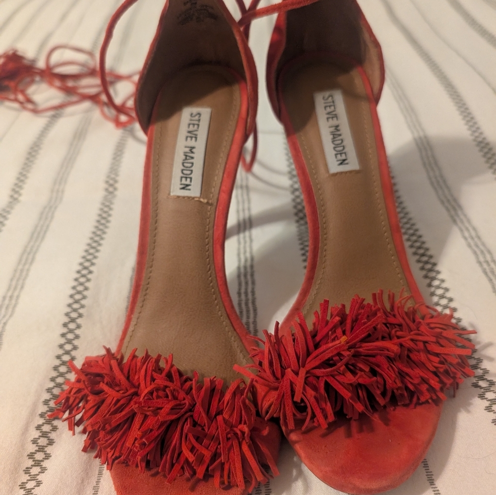 Steve Madden Vibrant Red Fringe Heels